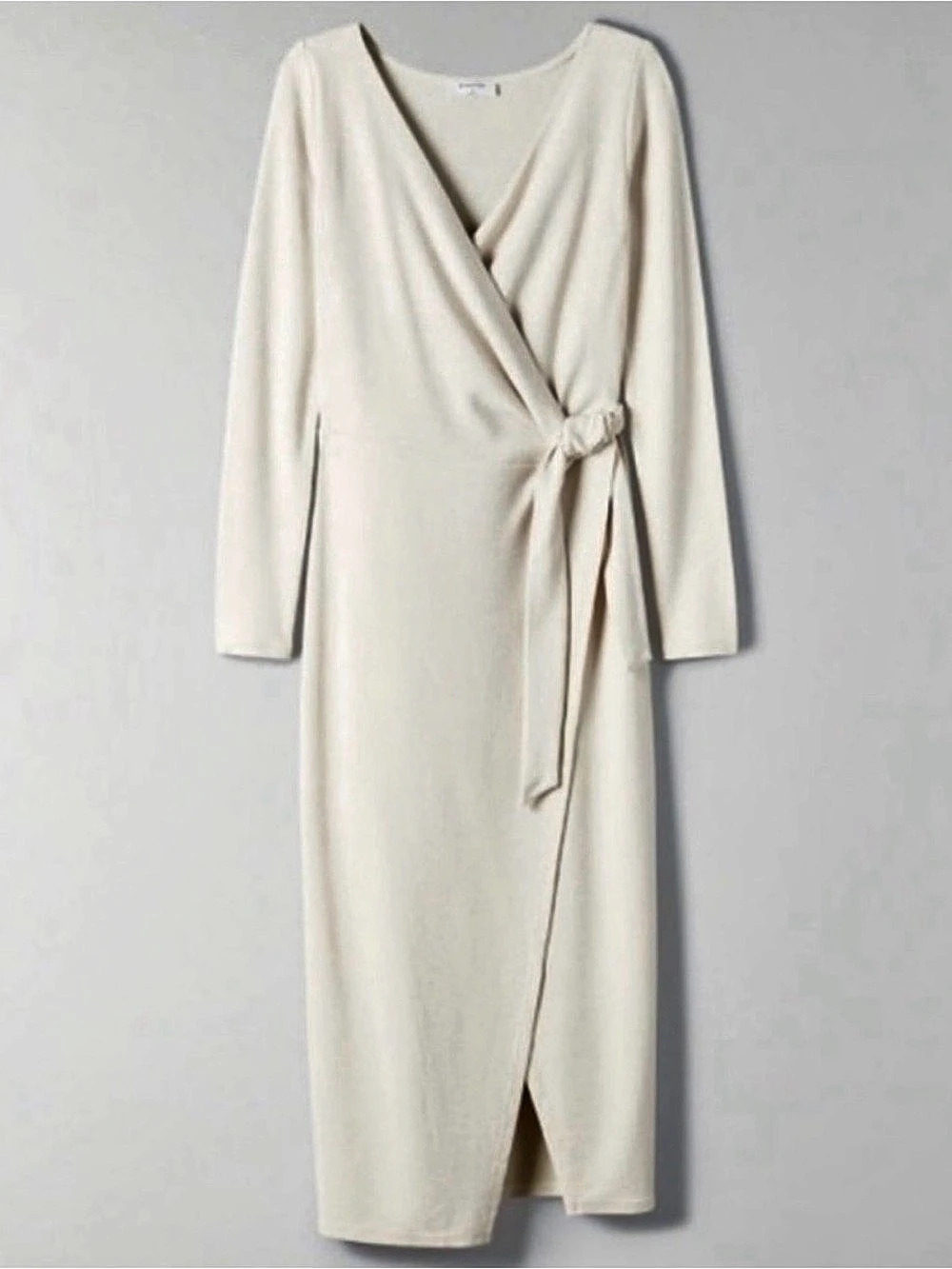 ARITZIA Babaton Gaudi Wrap Midi Dress | Silver Birch / Cream - SIZE SMALL